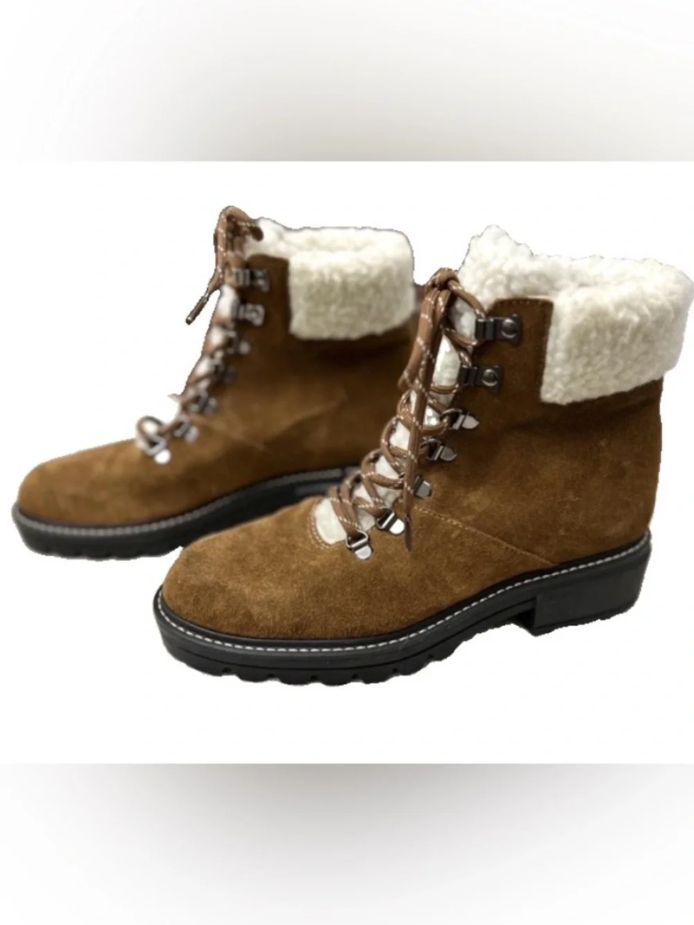 Bernardo Anthropologie Sz 7  Dasher Suede Brazil Hiking Boots Shearling Trim NWT